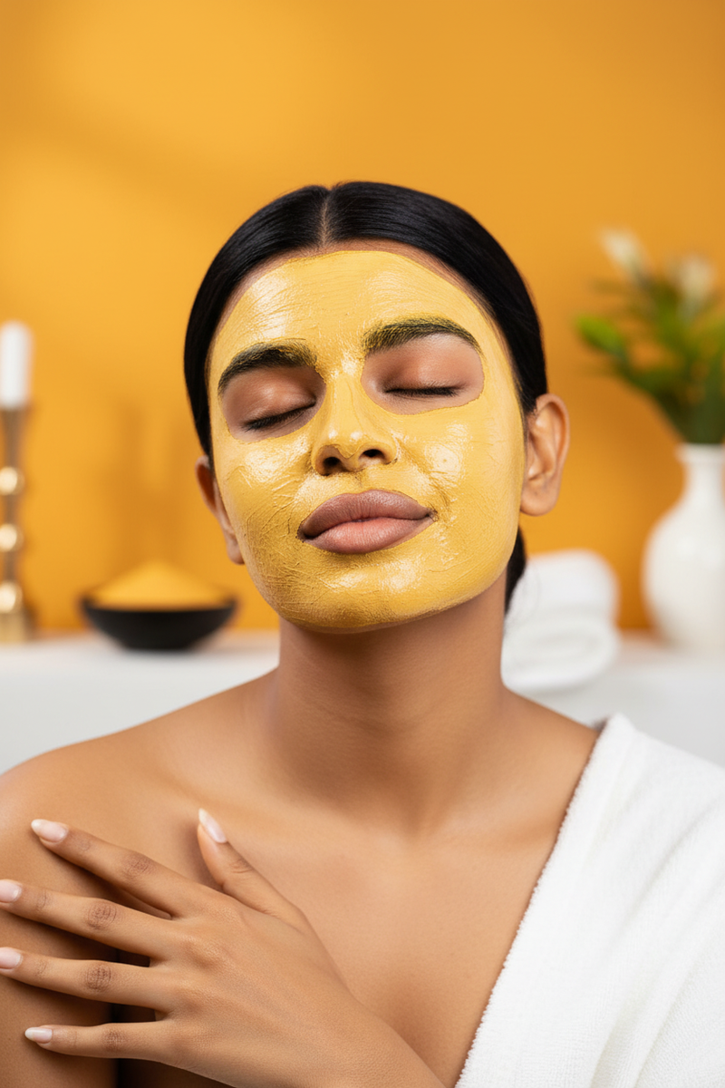 Our model in the Turmeric Mask